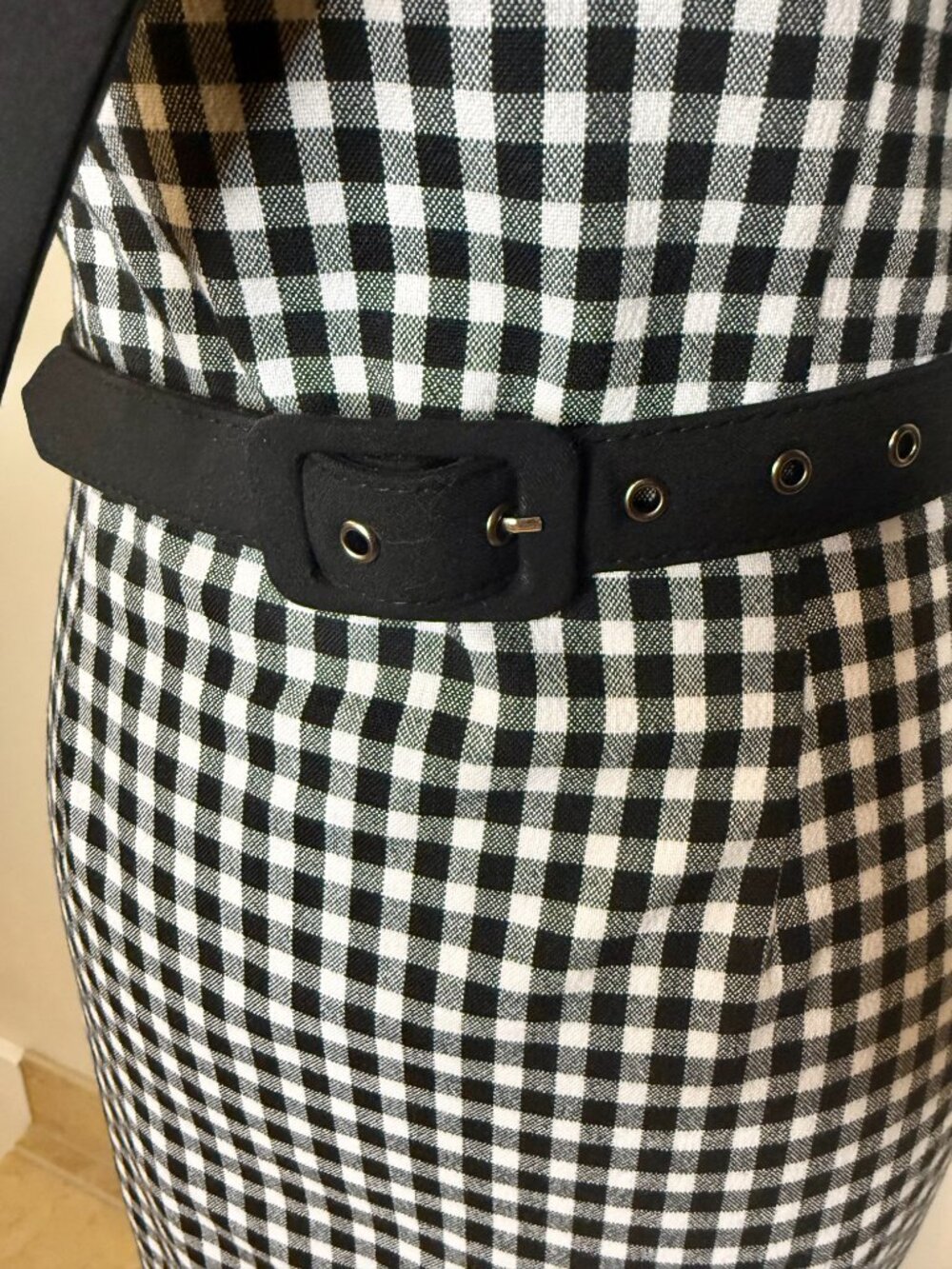 Glamour Bunny Black & White Gingham Pencil Wiggle Pinup Bodycon Midi Dress XS - Picture 6 of 12